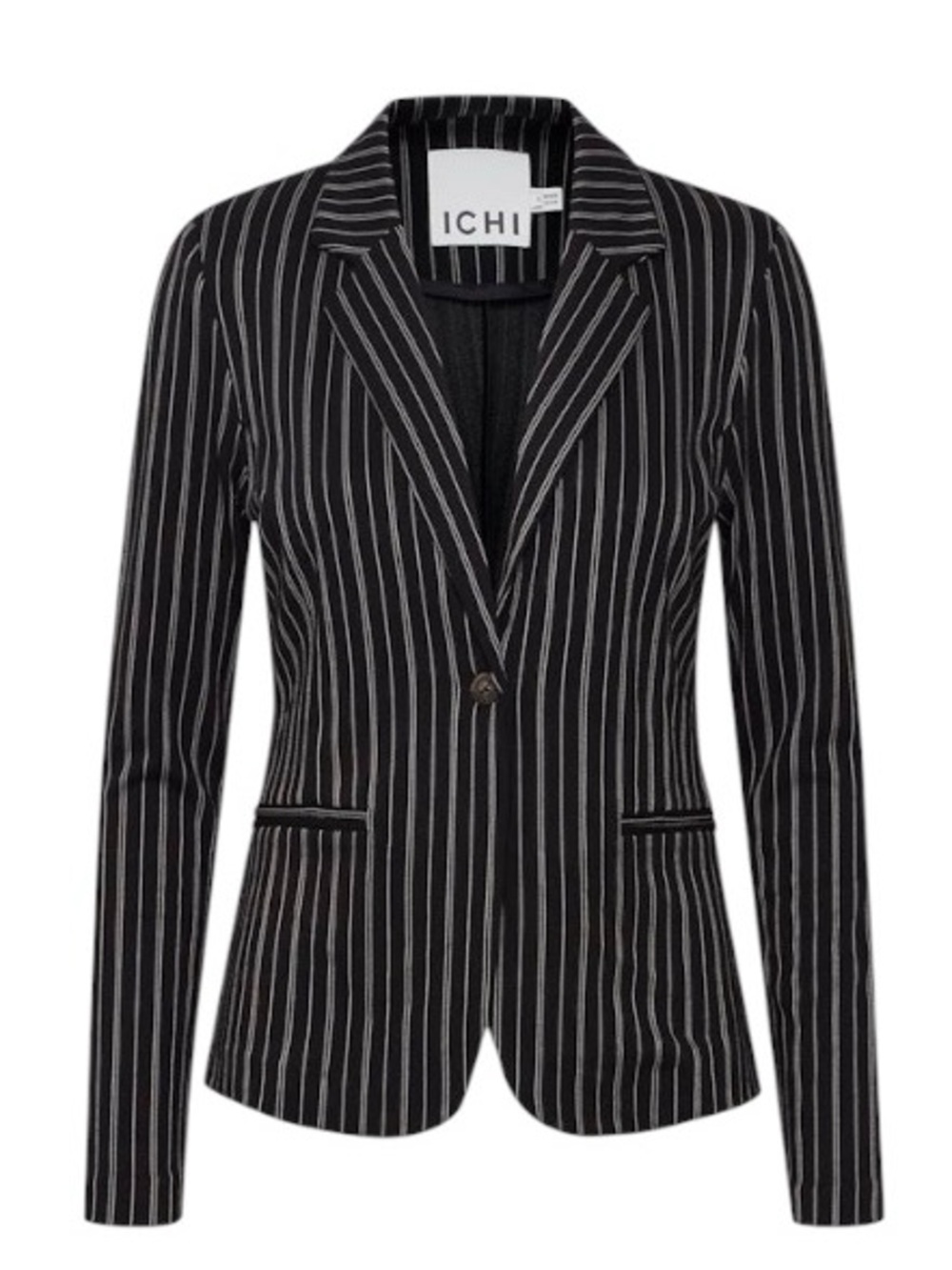 ICHI Black Striped Knit Semi-Fit Long Sleeve Blazer Size M